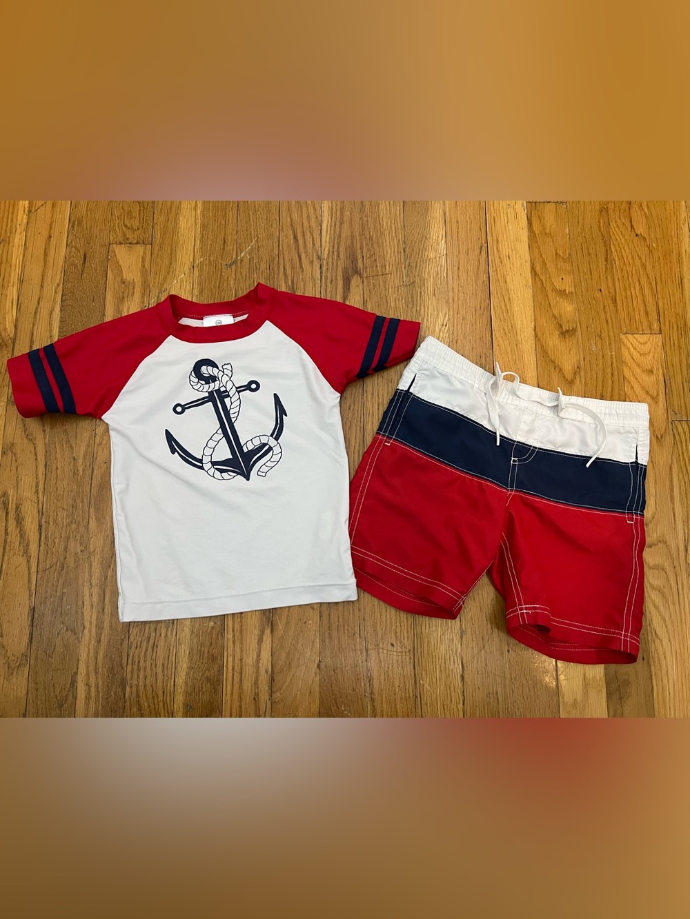 Hanna Andersson Nautical Rash Guard with Trunks 100cm 4T